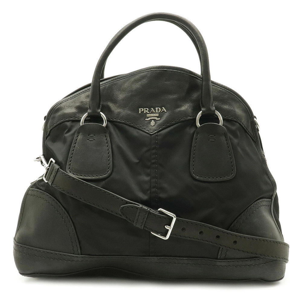 Prada Tessuto Boston Bag Shoulder Leather NERO Black